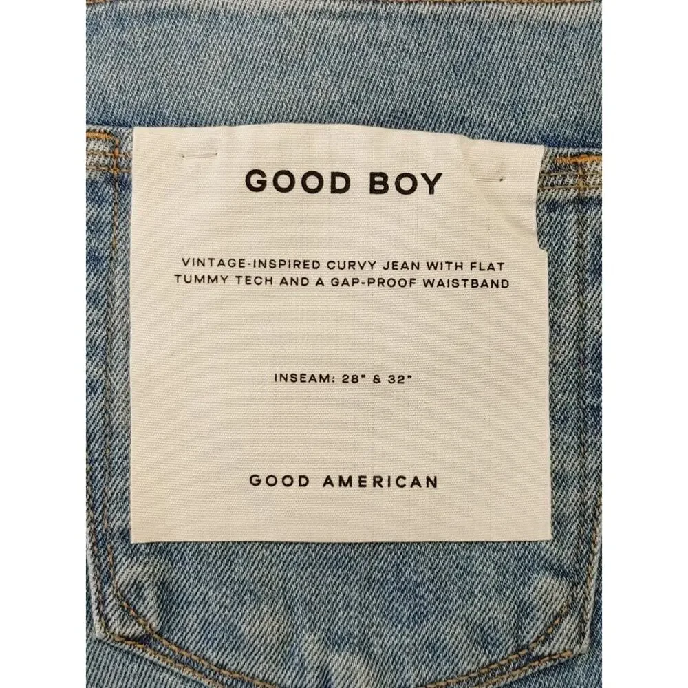 Good American Good Boy Destroyed High Waist Jeans Indigo085 Womens Size 2 NWT - Picture 5 of 10